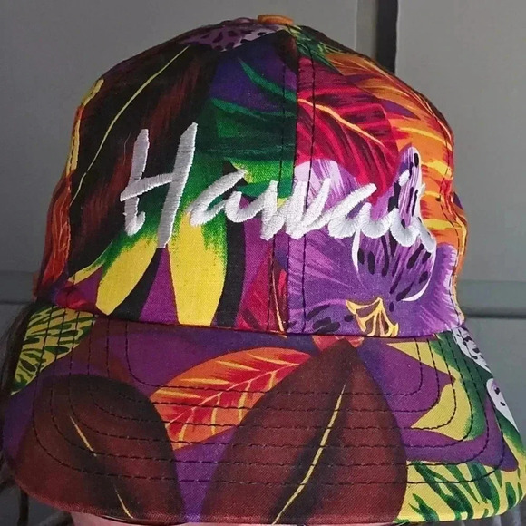 NWOT Vintage Hawaii Hat Baseball Cap Bright Tropical Floral Snap Back One Size - Picture 4 of 4
